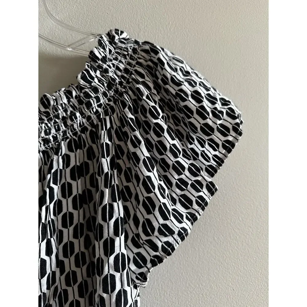 Kate Spade Arrow Black And White Off The Shoulder Peasant Top Size XS Boho